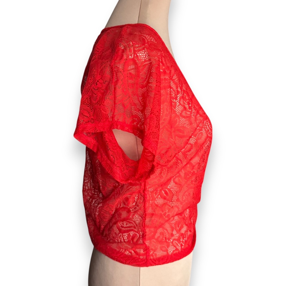 CHARLOTTE RUSSE Red Sheer Lace Tie Side Top XS - Picture 4 of 7